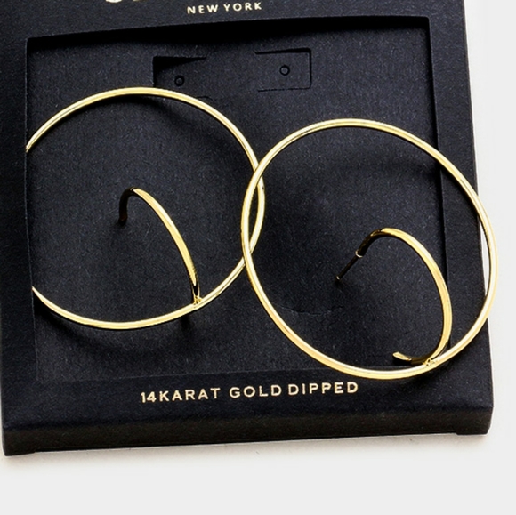 14K Gold Dipped Style Hoop Geometric Earrings Fashion Statement Jewelry Style - Picture 1 of 2